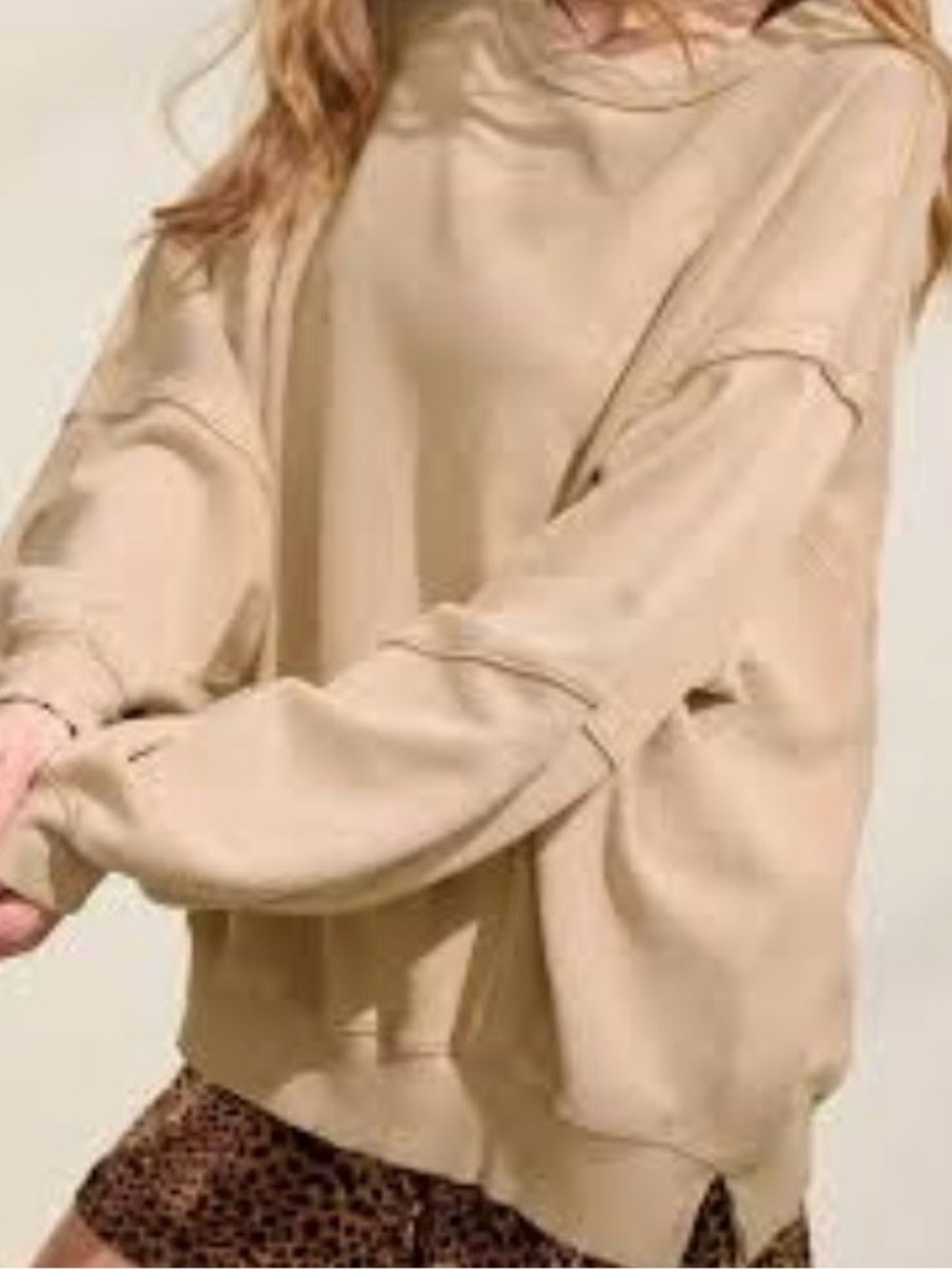Aerie Keep It Light Tan Crewneck Tunic Sweatshirt Size Large Oversized - Picture 1 of 6